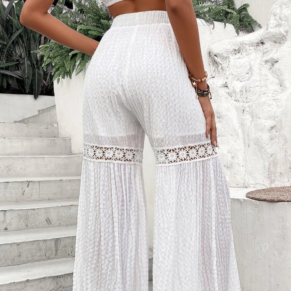 Boho Contrast Lace Wide Leg Pants white - Picture 3 of 4
